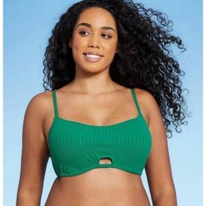 Shade & Shore Ribbed Lightly Lined Bikini top Green Size 34D